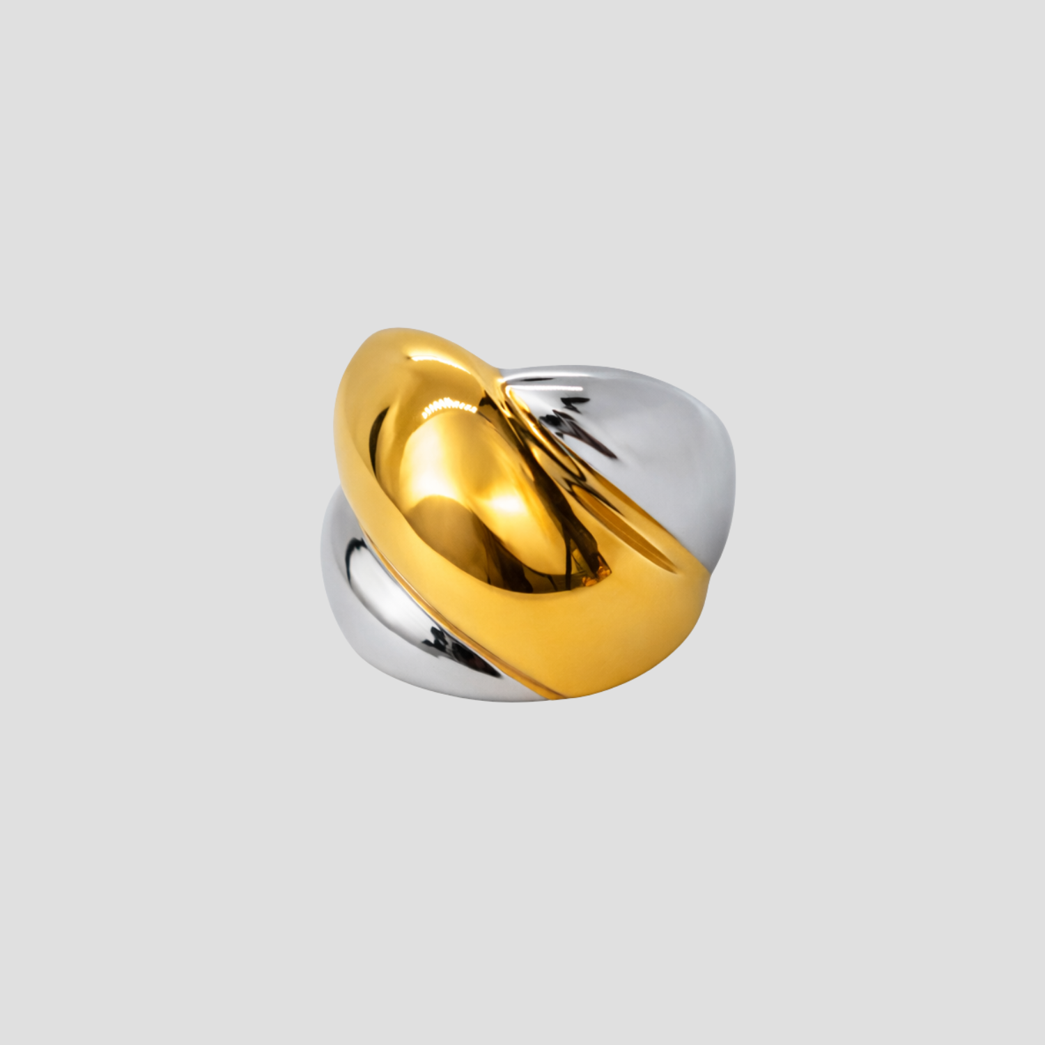 GRISÉ NYC two tone XL bubble statement ring in gold and silver.