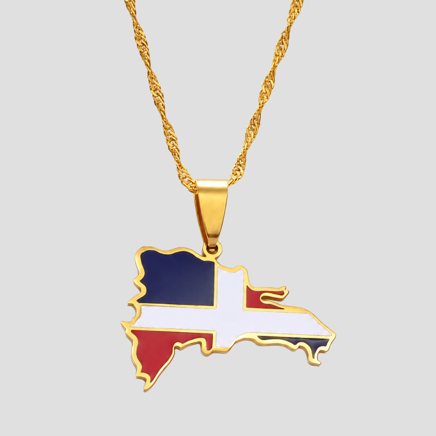 Dominican Republic Enamel Pendant Necklace - Gold