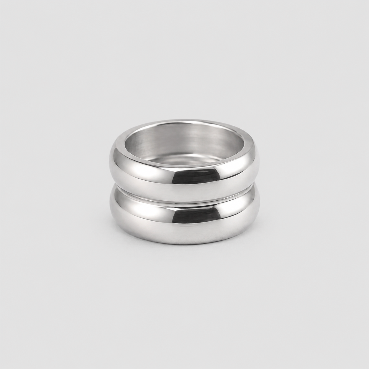 Double Dome Stainless Steel Ring silver layered statement ring front view