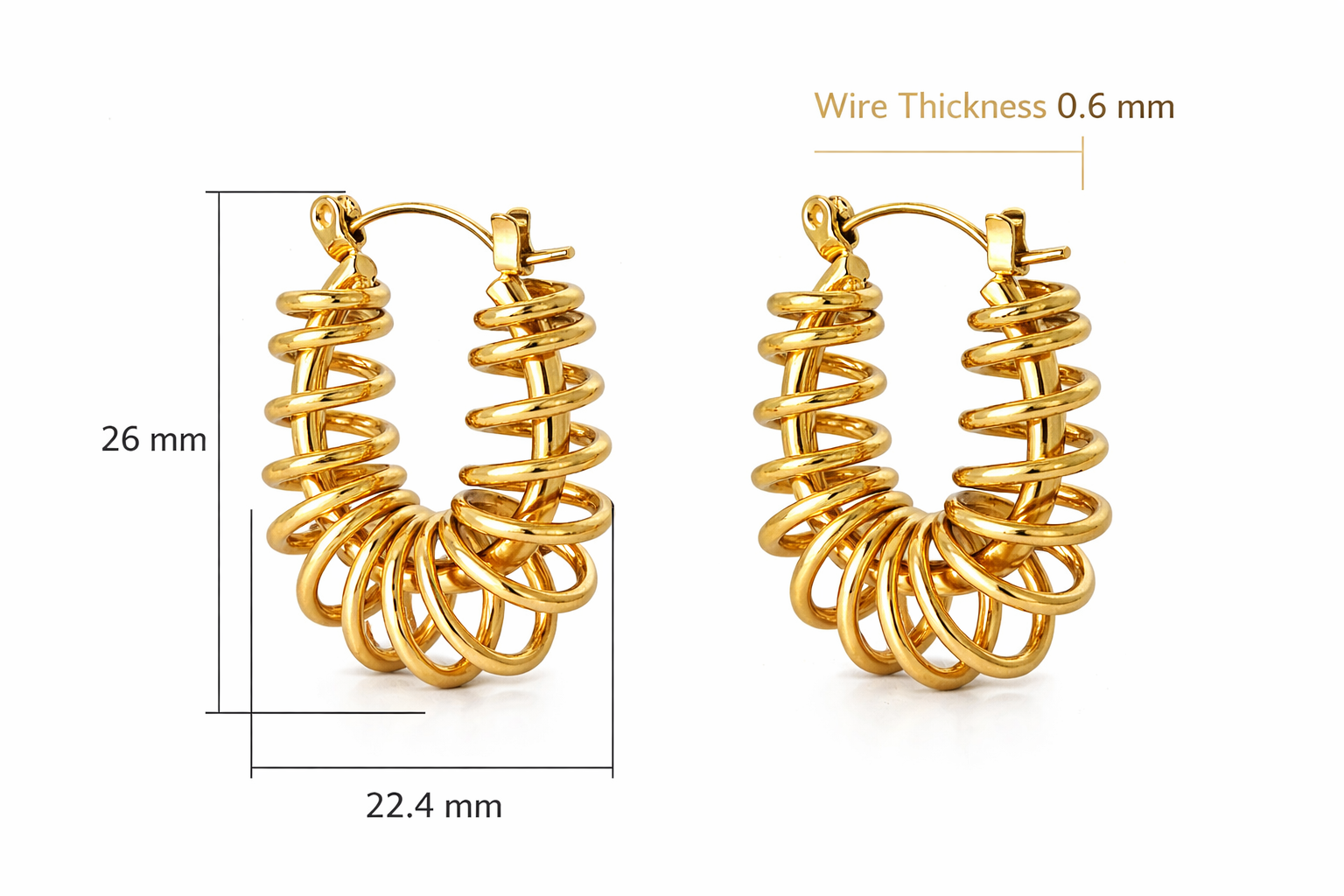 GRISÉ NYC gold barbed wire hoop earrings in 18k gold plated stainless steel with sculptural wire design
