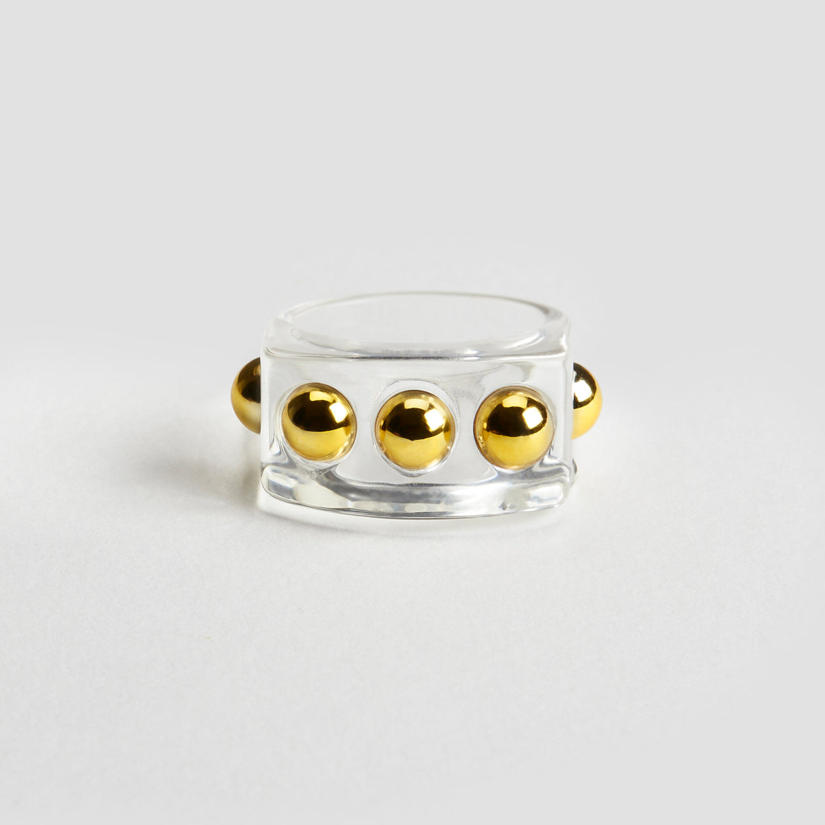 Vintage 5-Ball clear resin ring with gold details by GRISÉ NYC