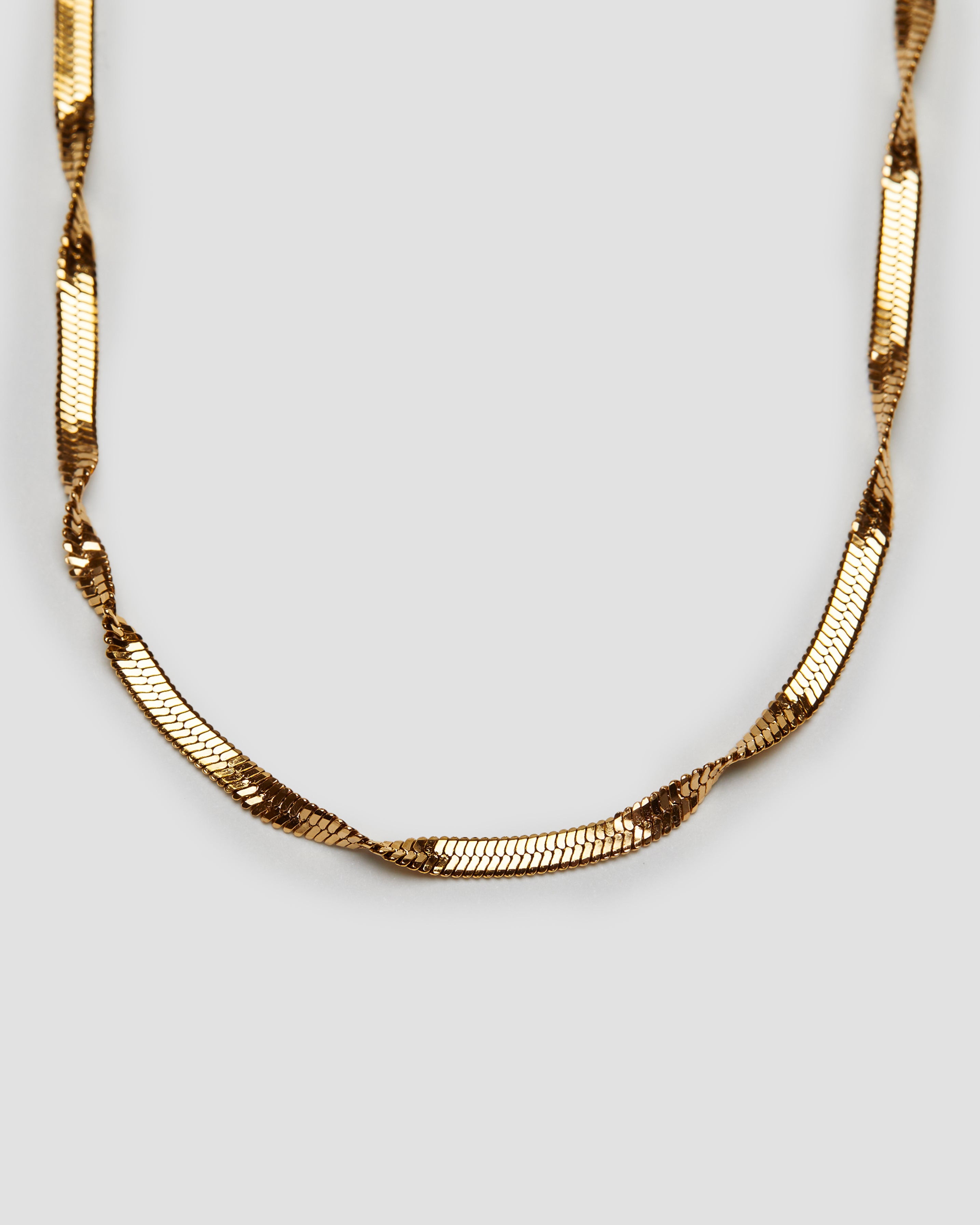 Twisted snake chain gold necklace in 18k gold plated stainless steel by GRISÉ NYC front view.