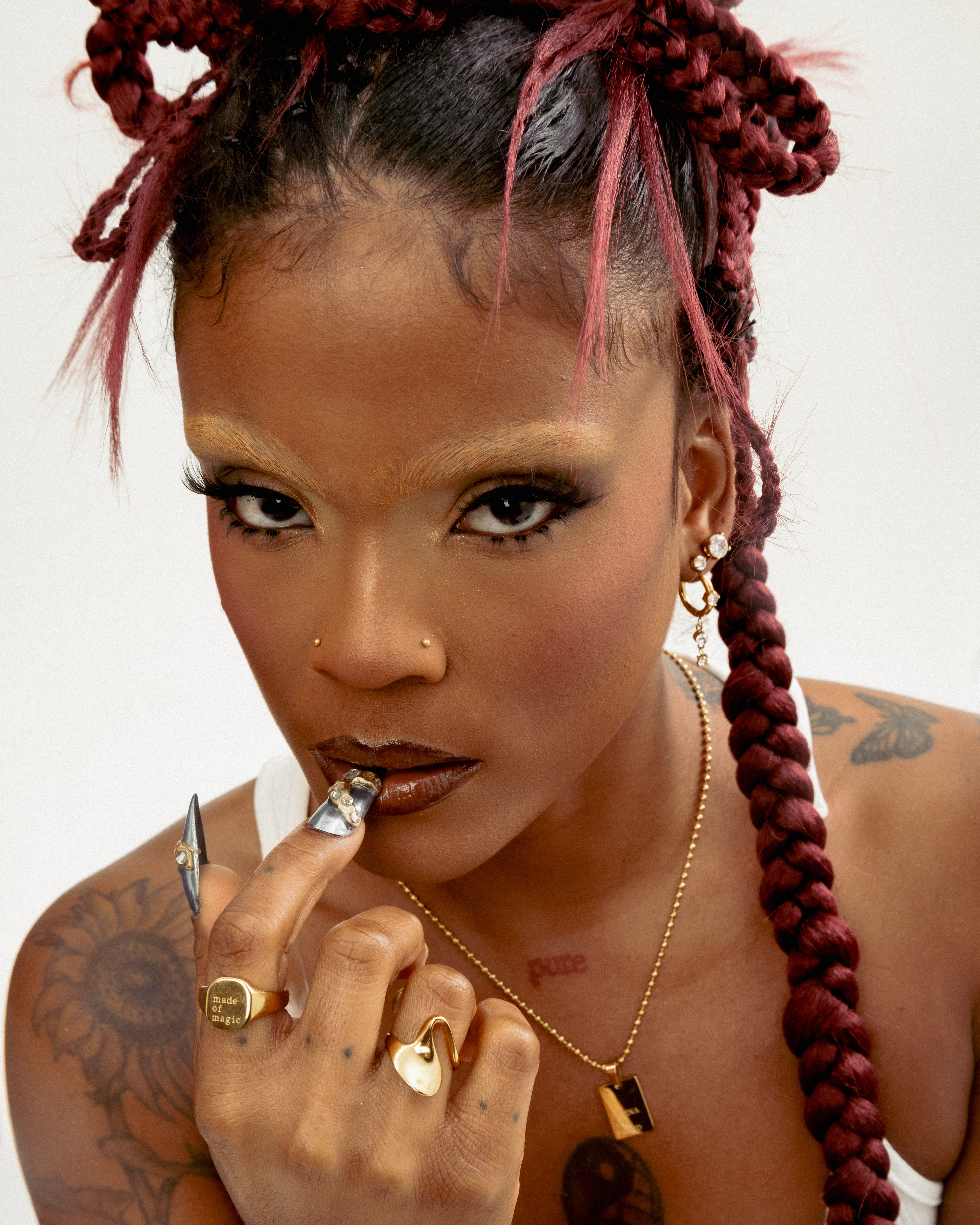 Made Of Magic 18k gold plated signet ring worn on hand by GRISÉ NYC