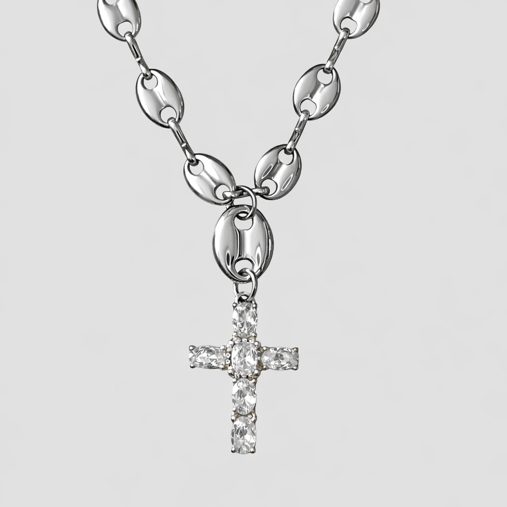 Women's Stainless Steel Cross Necklace 18K Mariner Link | GRISÉ NYC Women's Stainless Steel Cross Necklace 18K Mariner Link | GRISÉ NYC