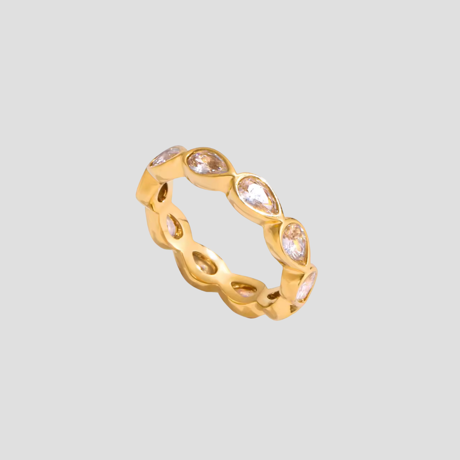 GRISÉ NYC marquise bezel eternity ring 18k gold plated stainless steel cubic zirconia band