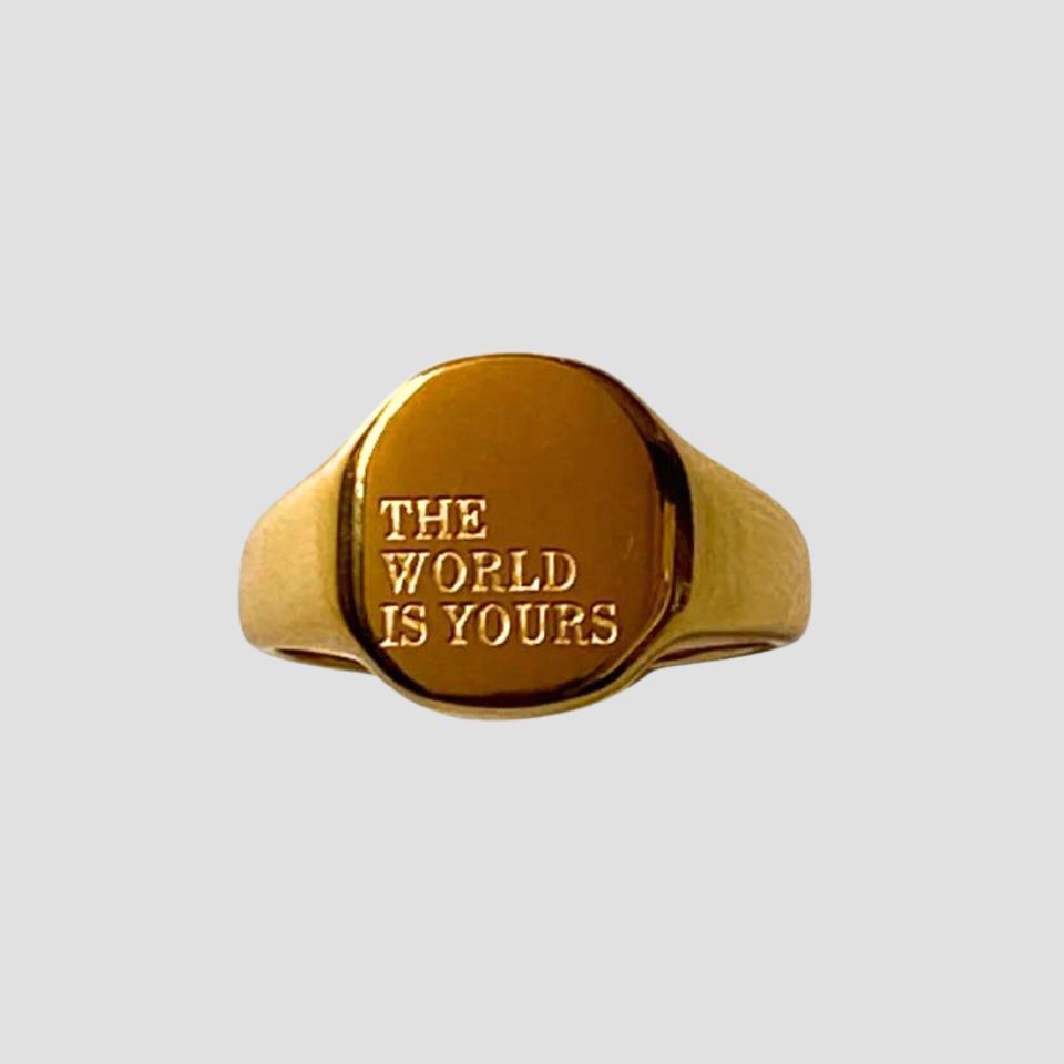 The World Is Yours 18k gold plated stainless steel signet ring by GRISÉ NYC