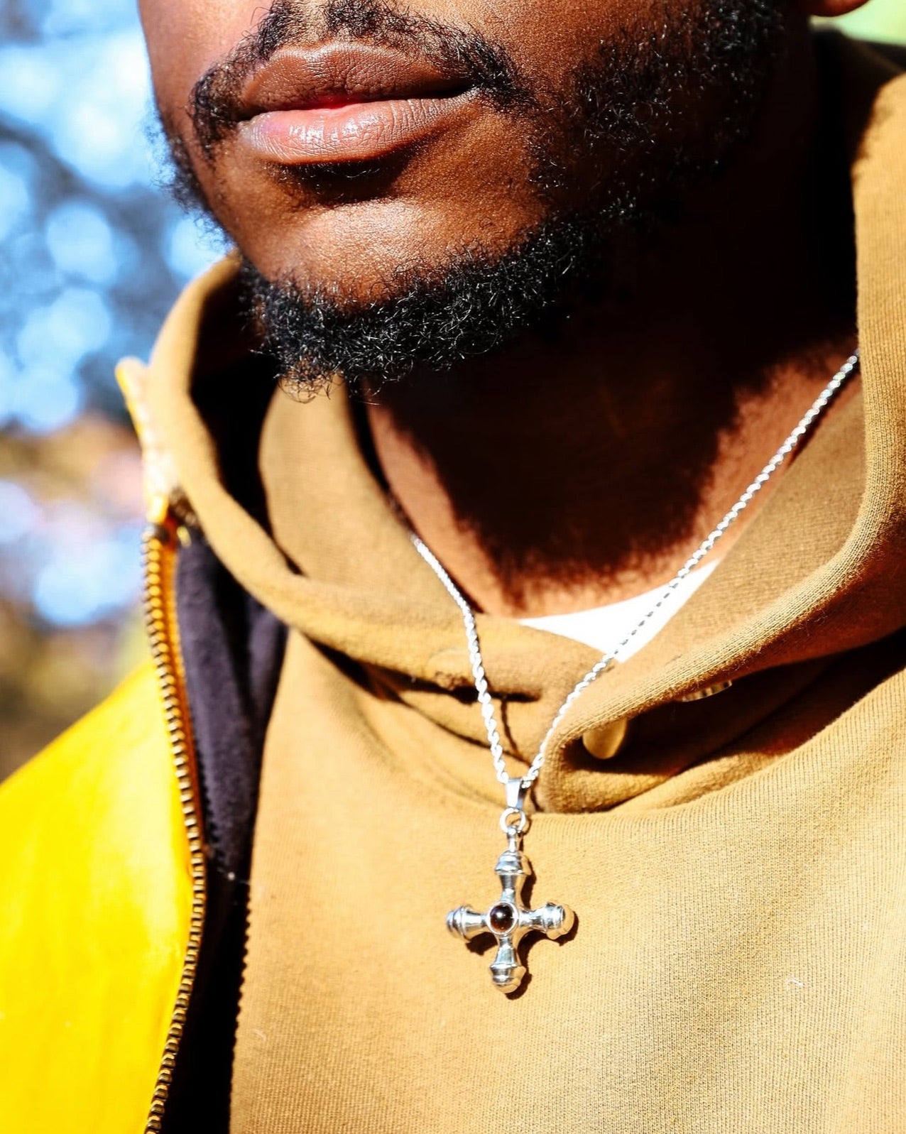 Tiger’s Eye Stainless Steel Cross Pendant Necklace - GRISÉ NYC 4