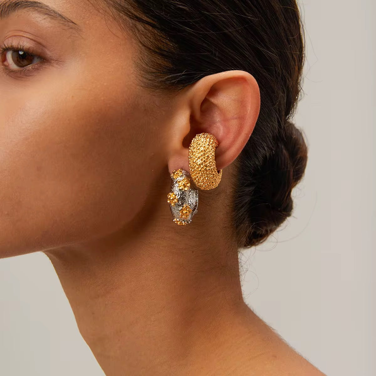 2-Tone Floral Midi Earrings - GRISÉ NYC 2