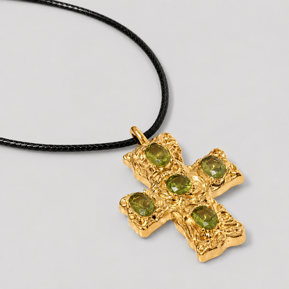 Rugged Cross Pendant Kiwi Gemstone Necklace