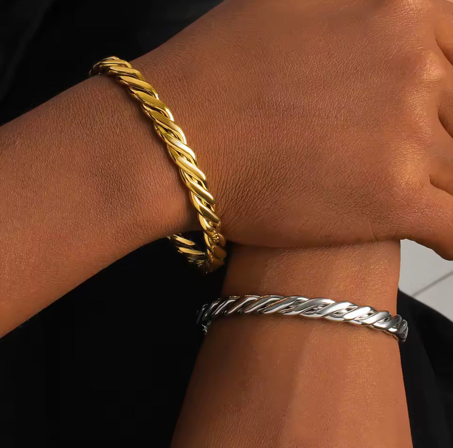 Edgy Braided 18k Gold Plated Cuff Bracelet