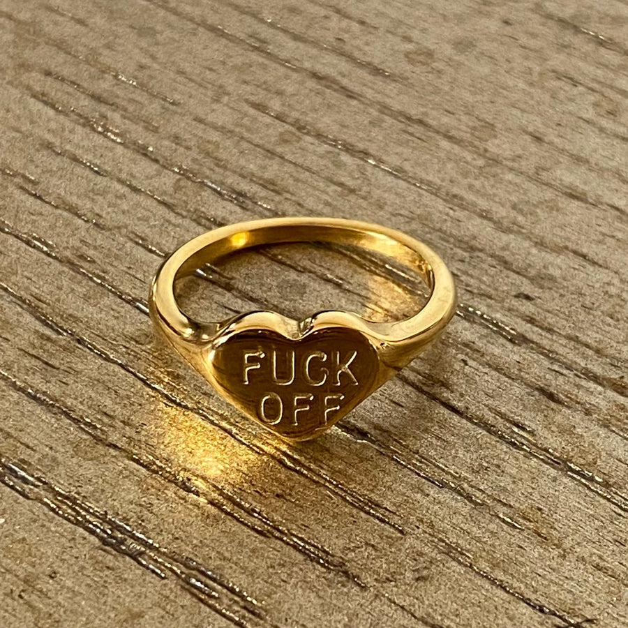 'Fuck Off' Signet 18k Gold Plated Ring