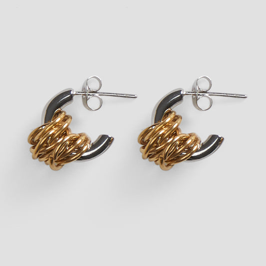2-Tone Mini Midi Wire Hoop Earrings - Gold/Silver