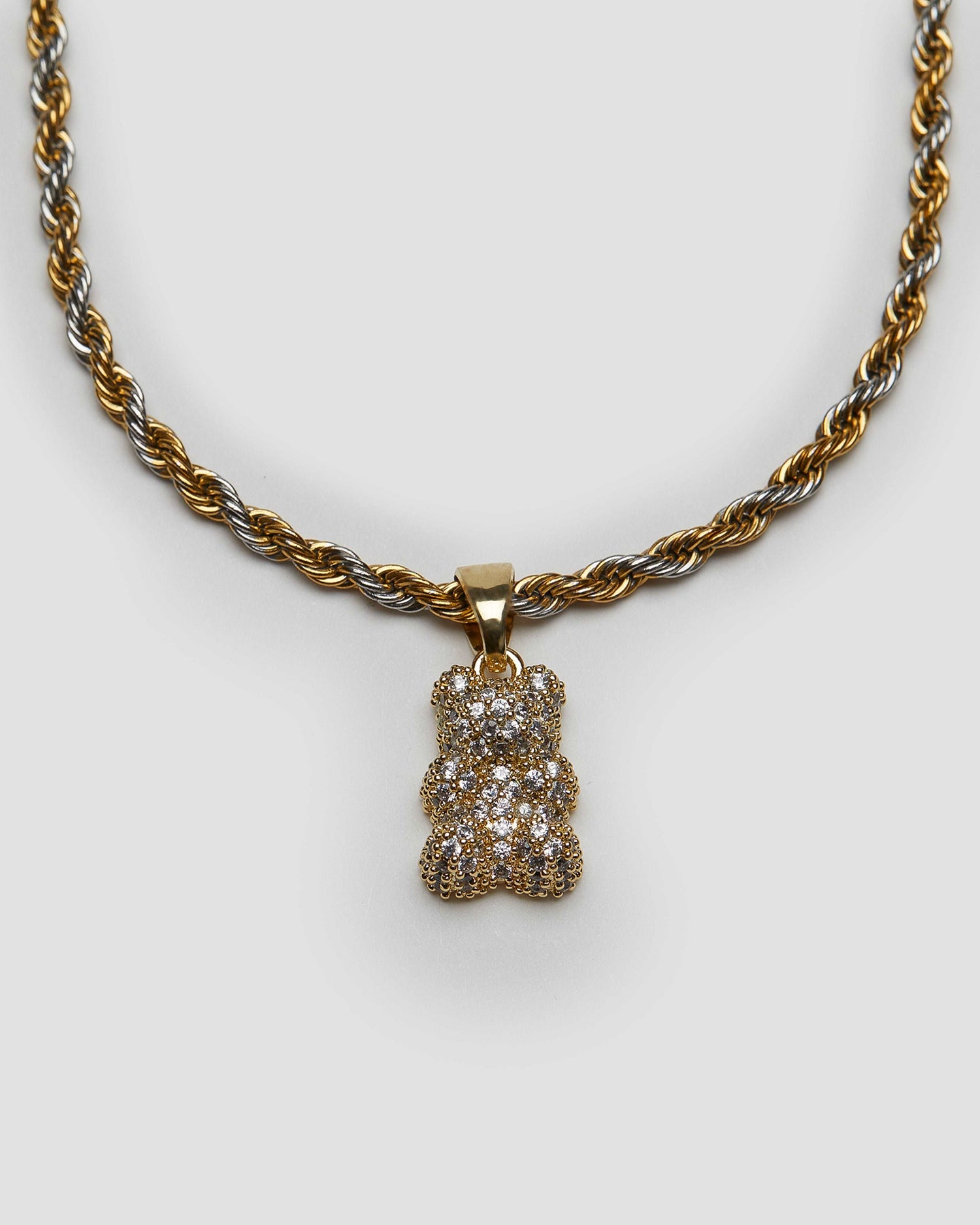 Two-Tone Iced Out Teddy Bear Necklace - GRISÉ NYC 1