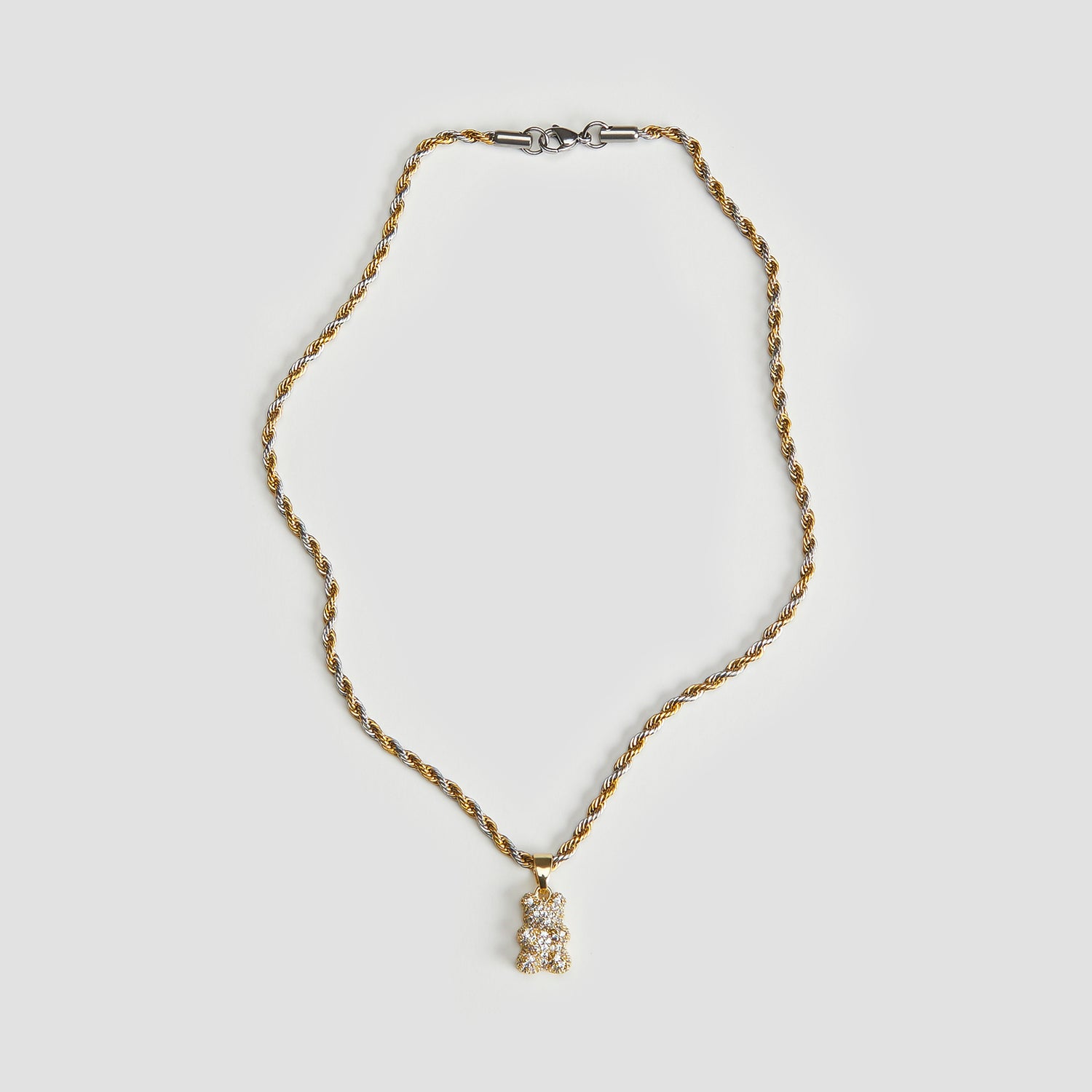 Two-Tone Iced Out Teddy Bear Necklace - GRISÉ NYC 5
