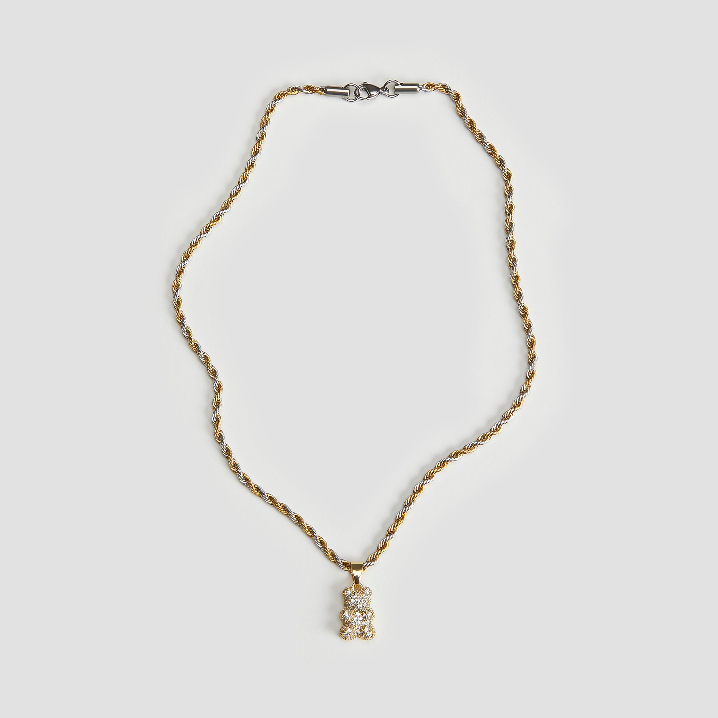 Two-Tone Iced Out Teddy Bear Necklace - GRISÉ NYC 5