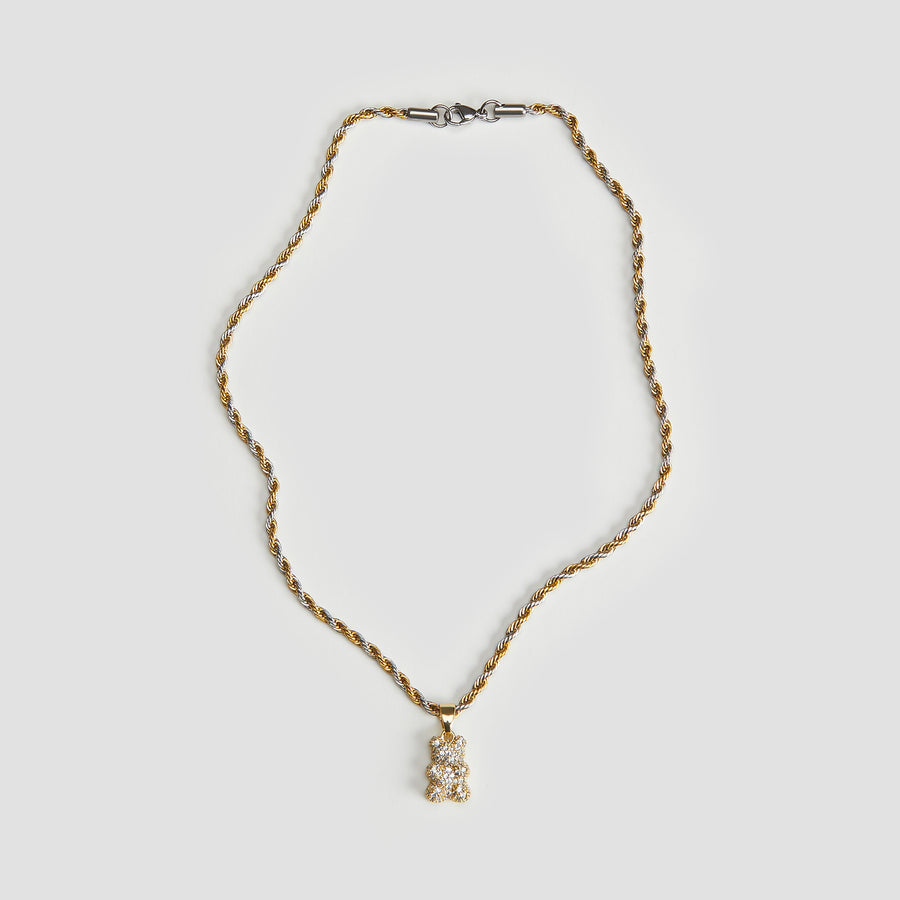 Two-Tone Iced Out Teddy Bear Necklace