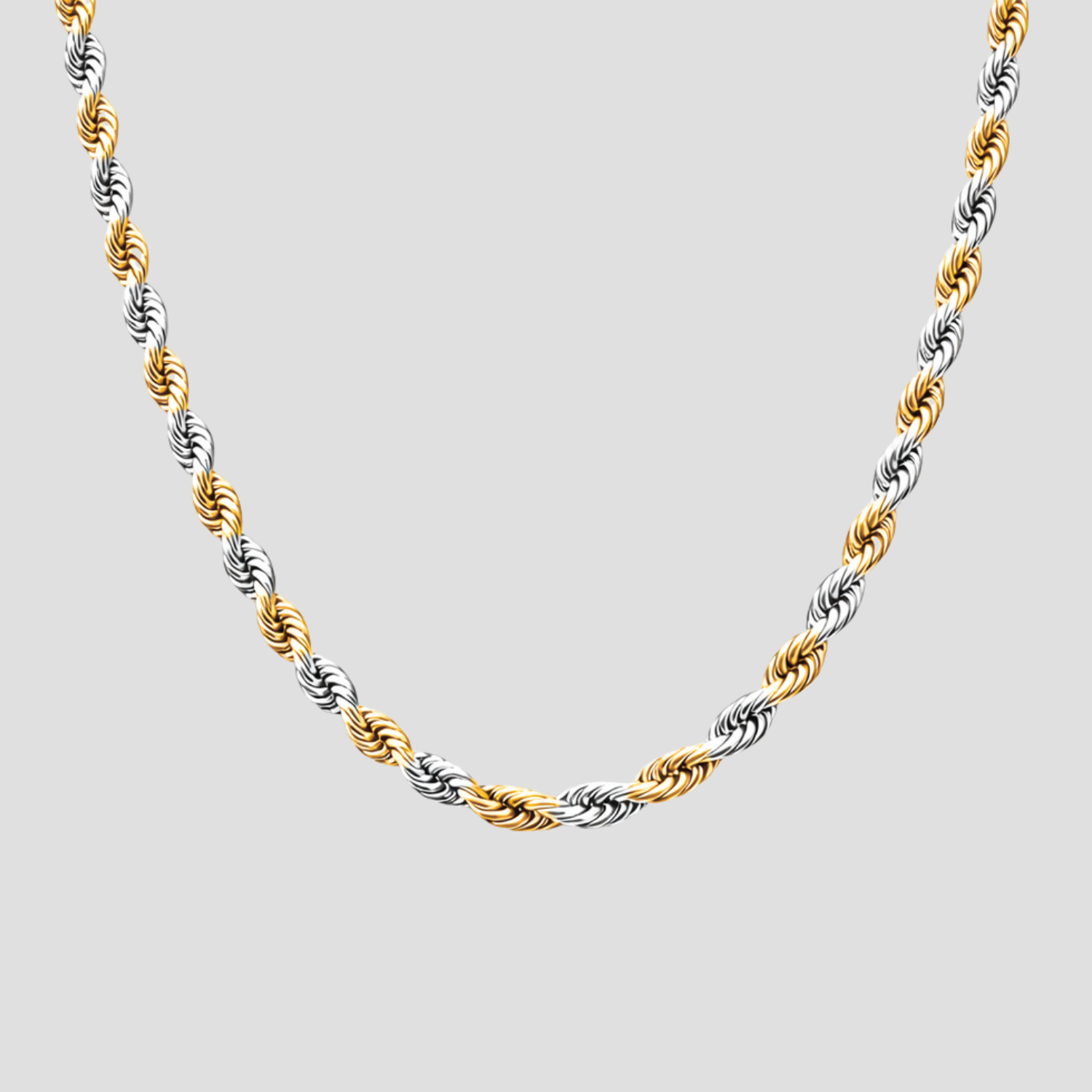 2-Tone Rope Necklace 3mm in stainless steel and 18k gold plating by GRISÉ NYC.