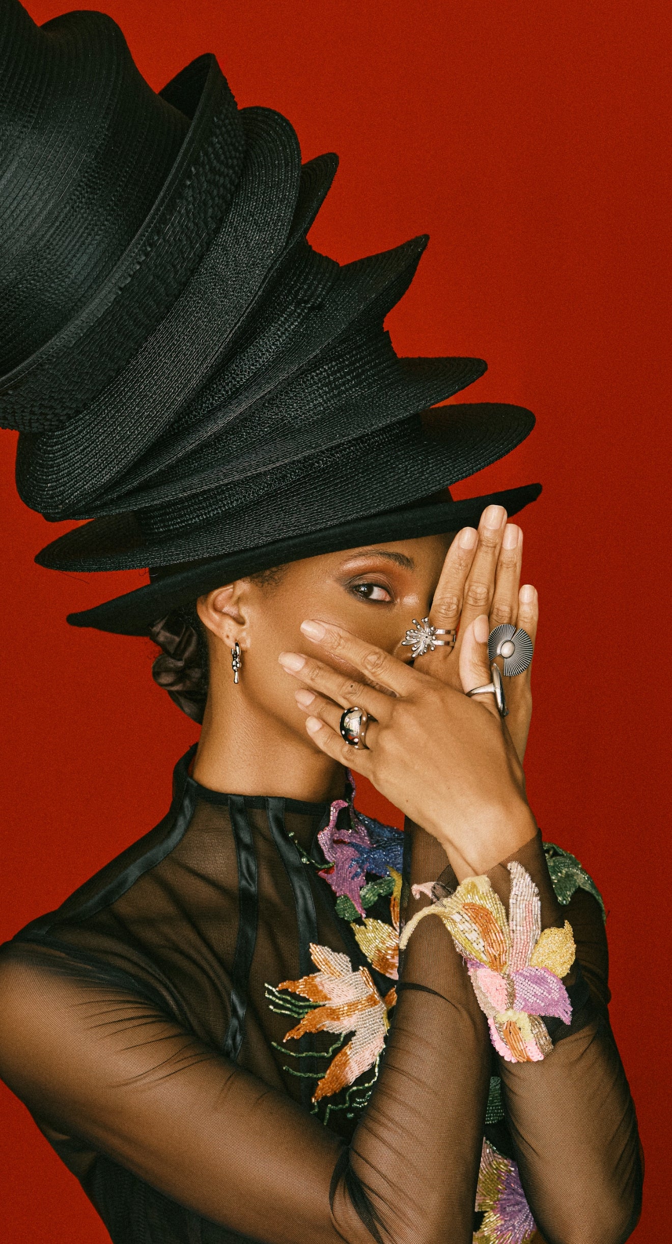 Double Fan Pearl Steel Ring