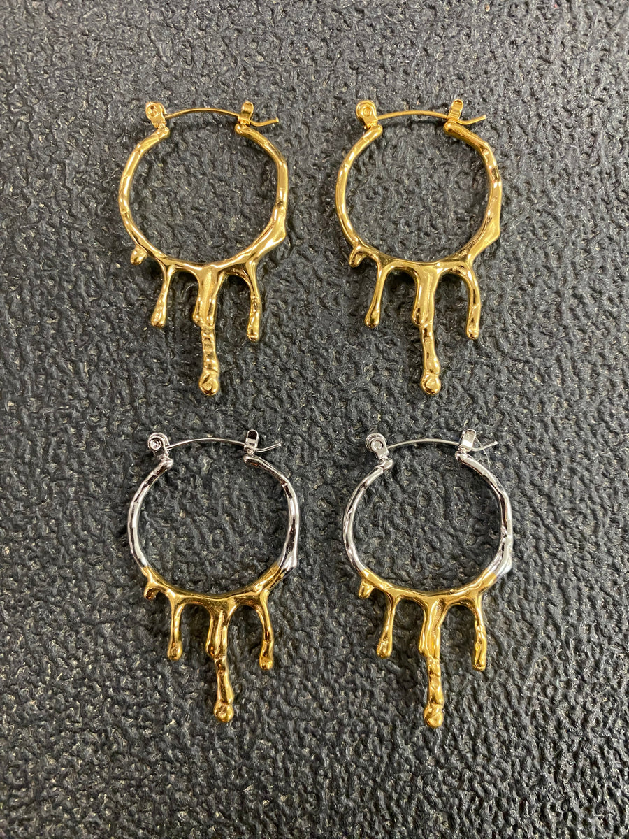 2-Tone Irregular Drip Hoop Earrings