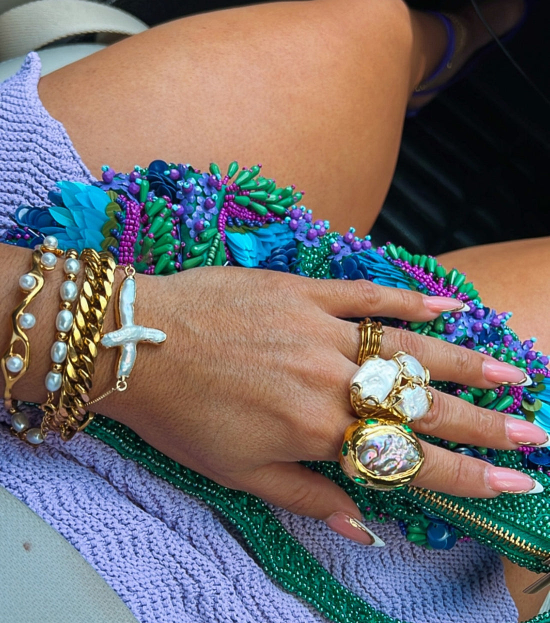 Rugged Pearl 18k Gold Cuff Bracelet