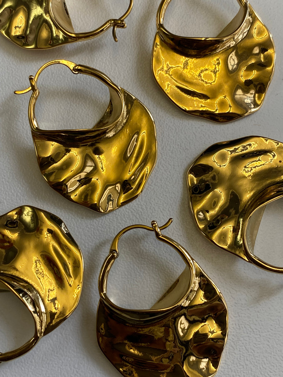 Textured Wave 18k Gold Plated Earrings
