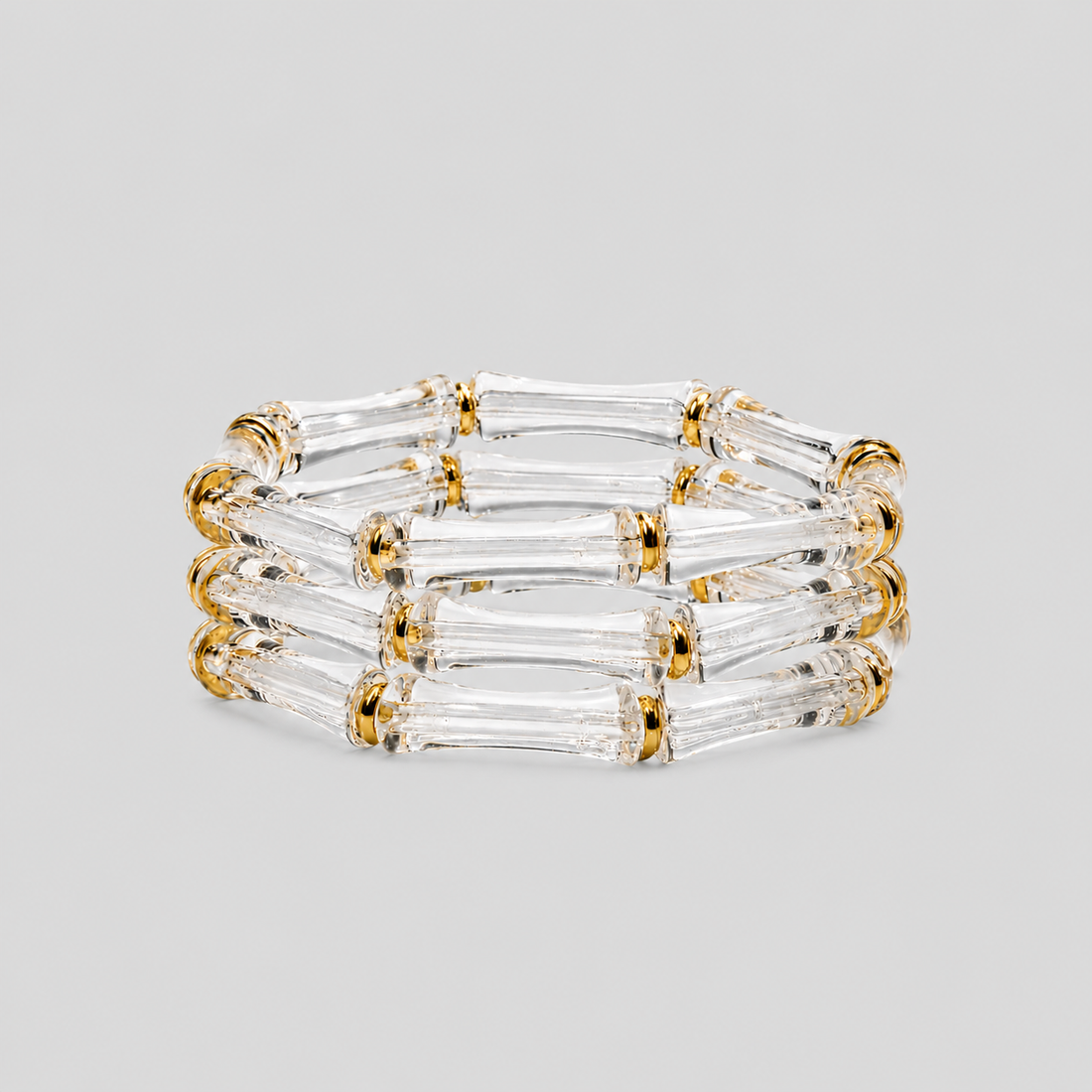 Clear Bamboo Lucite Stretch Stacking Bracelets - 3 pcs