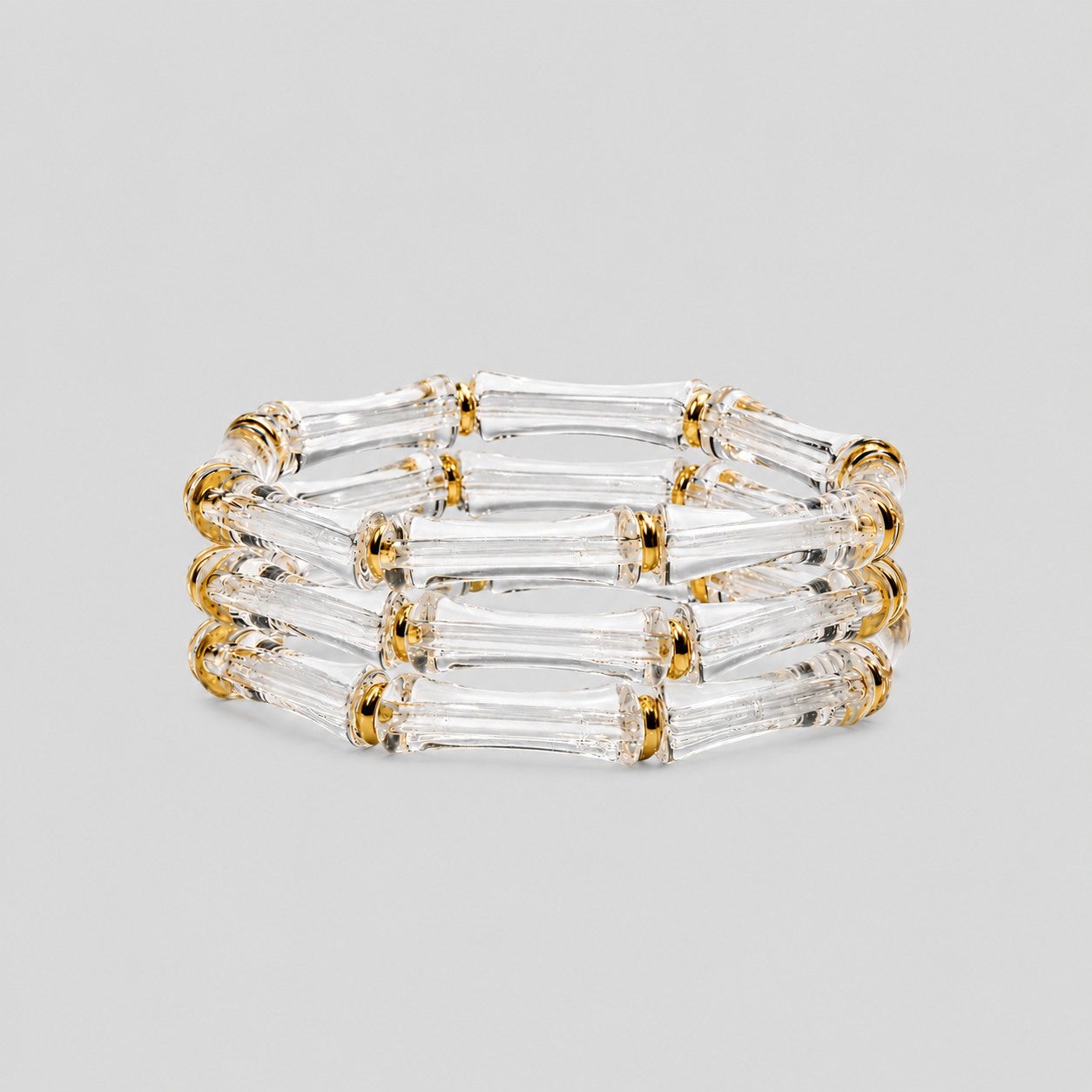 Clear Bamboo Lucite Stretch Stacking Bracelets - 3 pcs