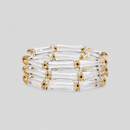 Clear Bamboo Lucite Stretch Stacking Bracelets - 3 pcs