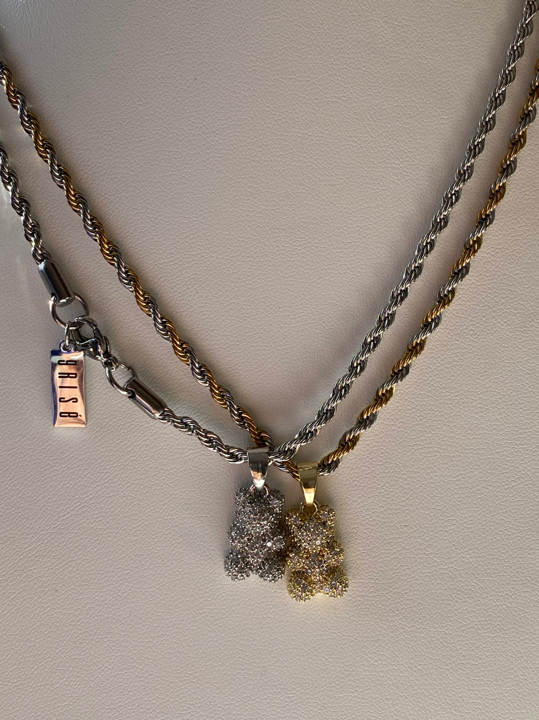 Two-Tone Iced Out Teddy Bear Necklace