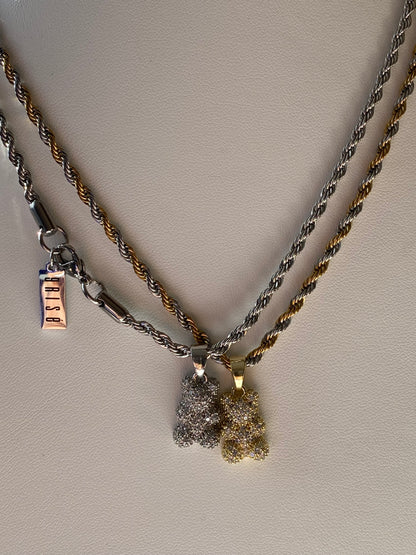 Two-Tone Iced Out Teddy Bear Necklace - GRISÉ NYC 2