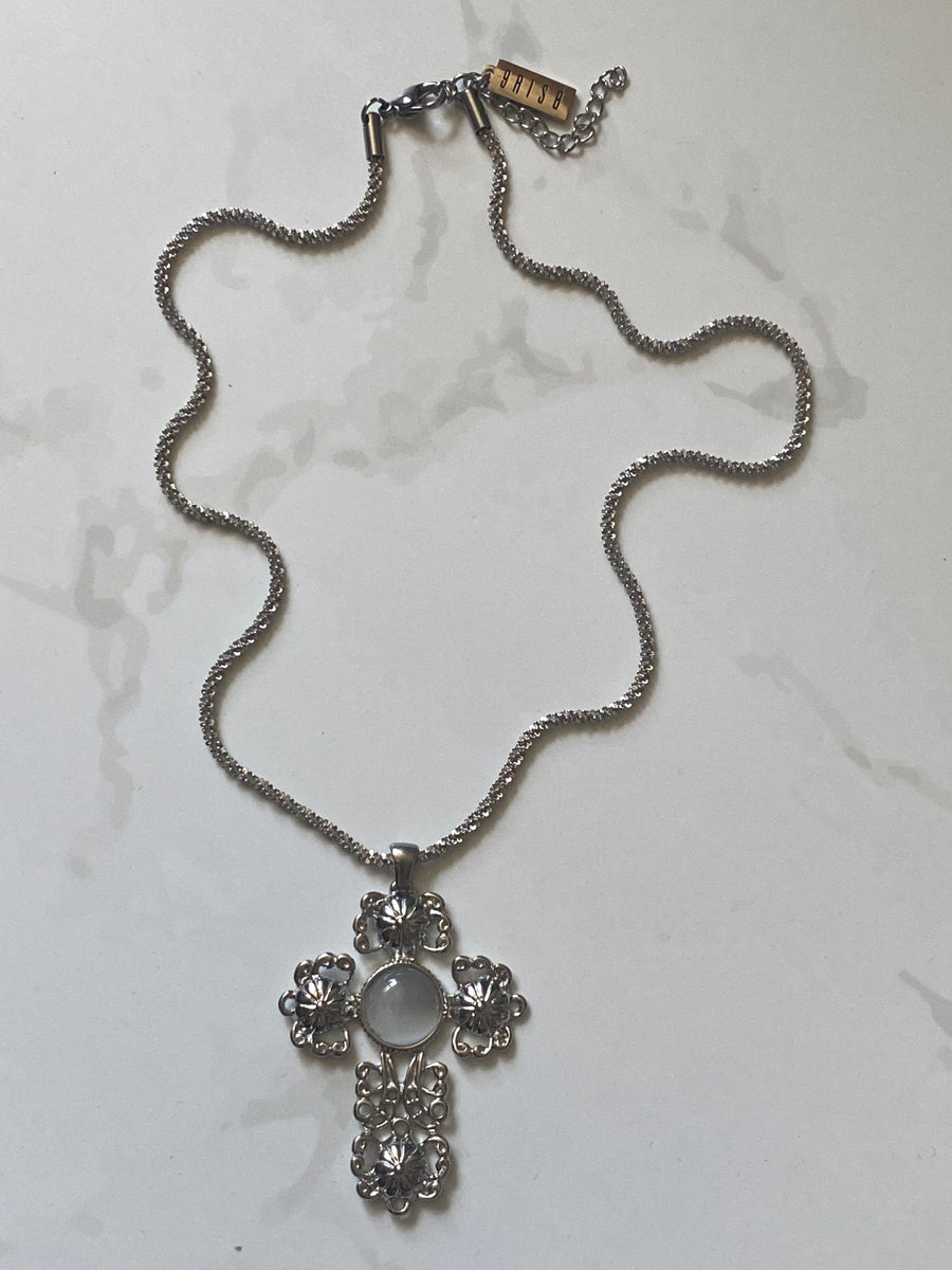 Steel Baroque Cross Pendant Necklace