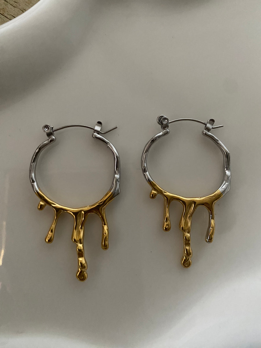 2-Tone Irregular Drip Hoop Earrings