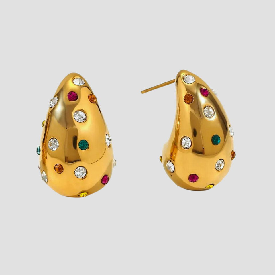 Bling Bling Rainbow CZ Teardrop Earrings - GRISÉ NYC 1