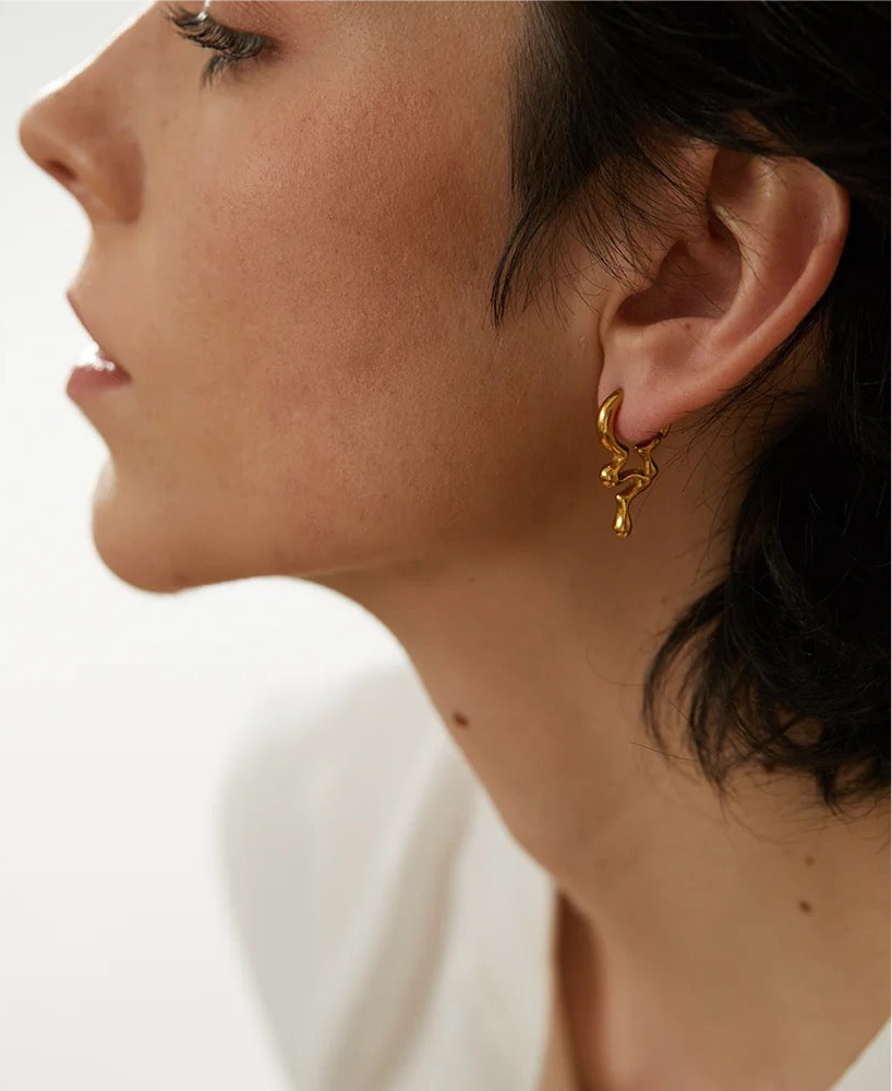Drip Huggie 18k Gold Plated Earrings