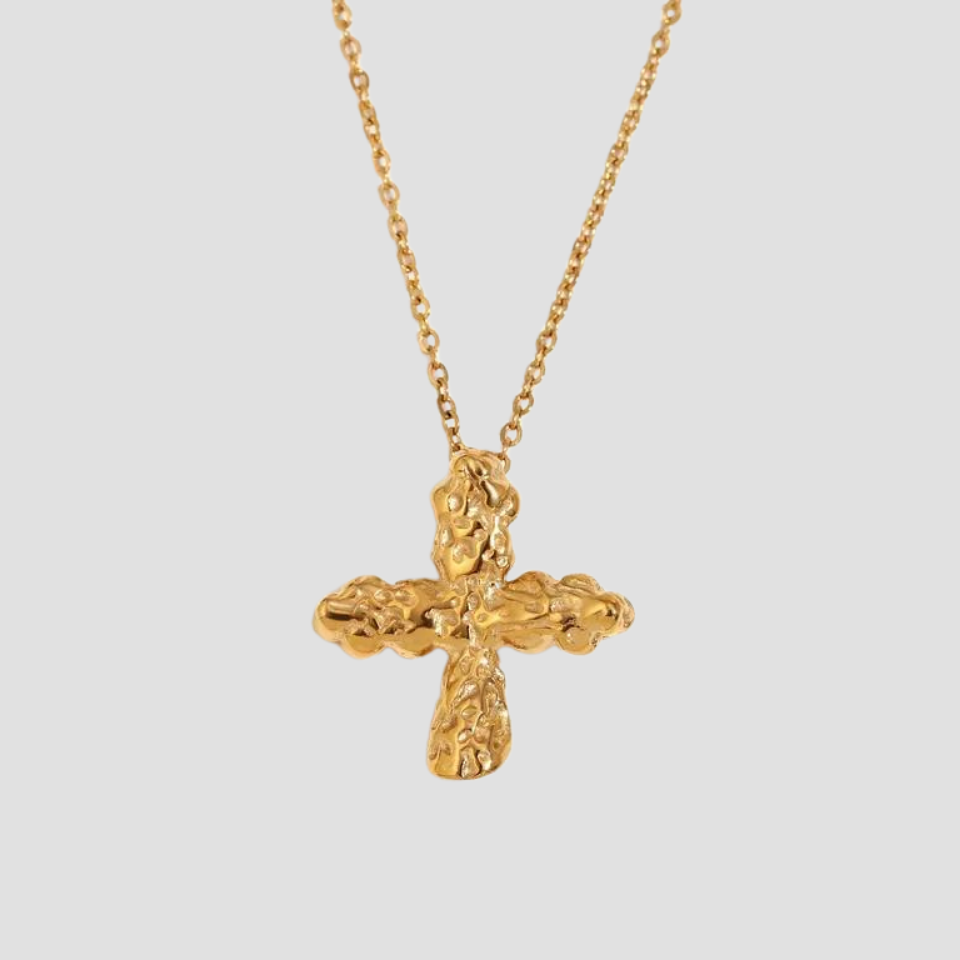 Nugget Cross 18k Gold Pendant Necklace