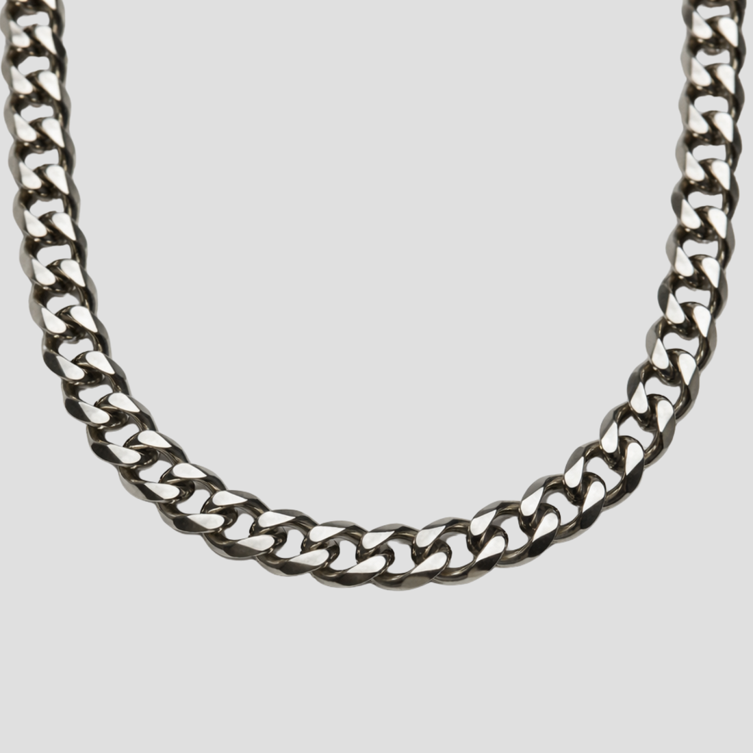 8mm Cuban link stainless steel necklace with polished silver finish by GRISÉ NYC.