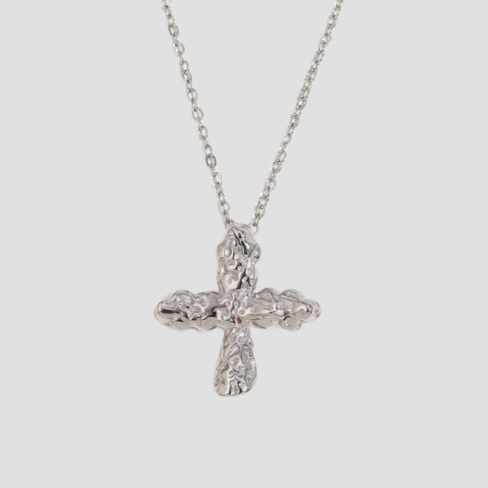 Nugget Cross Stainless Steel Pendant Necklace