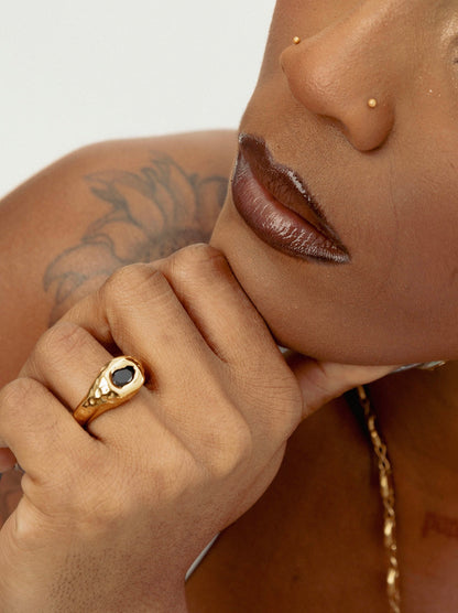 Black Stone Rugged 18k Gold Ring