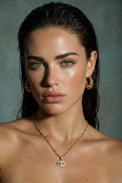 Gemstone Evil Eye Pendant Twisted Necklace