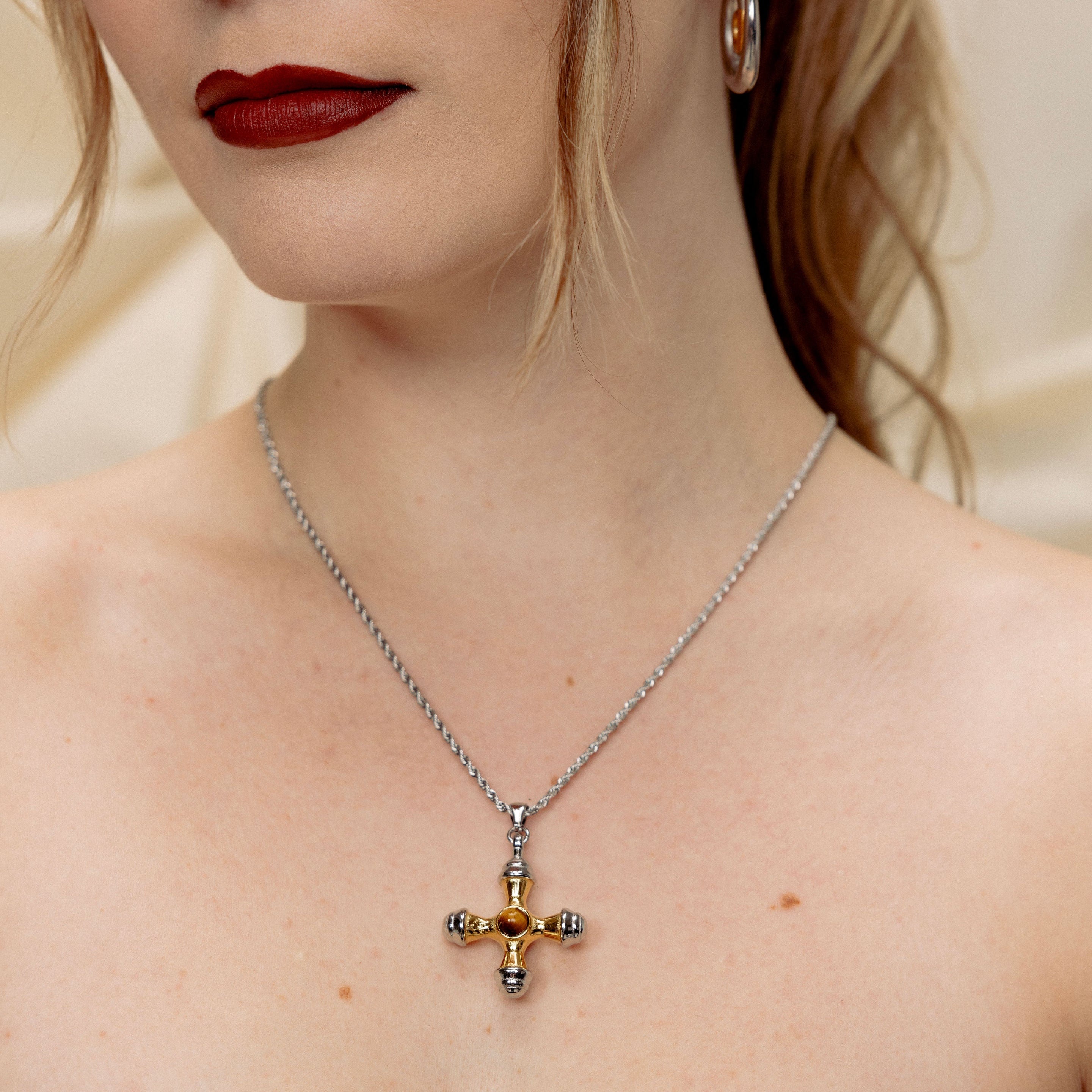 Tiger Cross Pendant Necklace - 2 Tone Stainless Steel | GRISÉ NYC