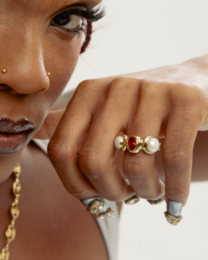 Ruby Pearl Rugged Ring