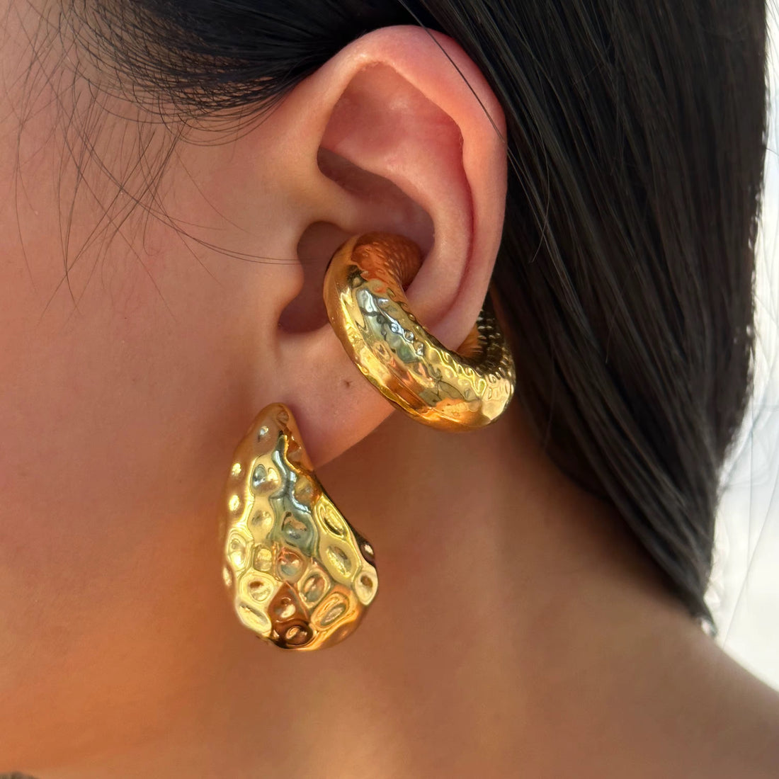 Chunky Crater 18k Gold Ear Cuff Set