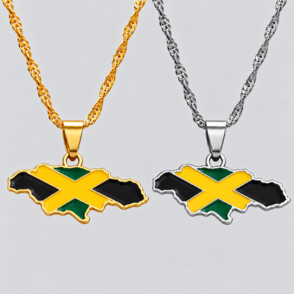 Jamaica Map Enamel Pendant Necklace