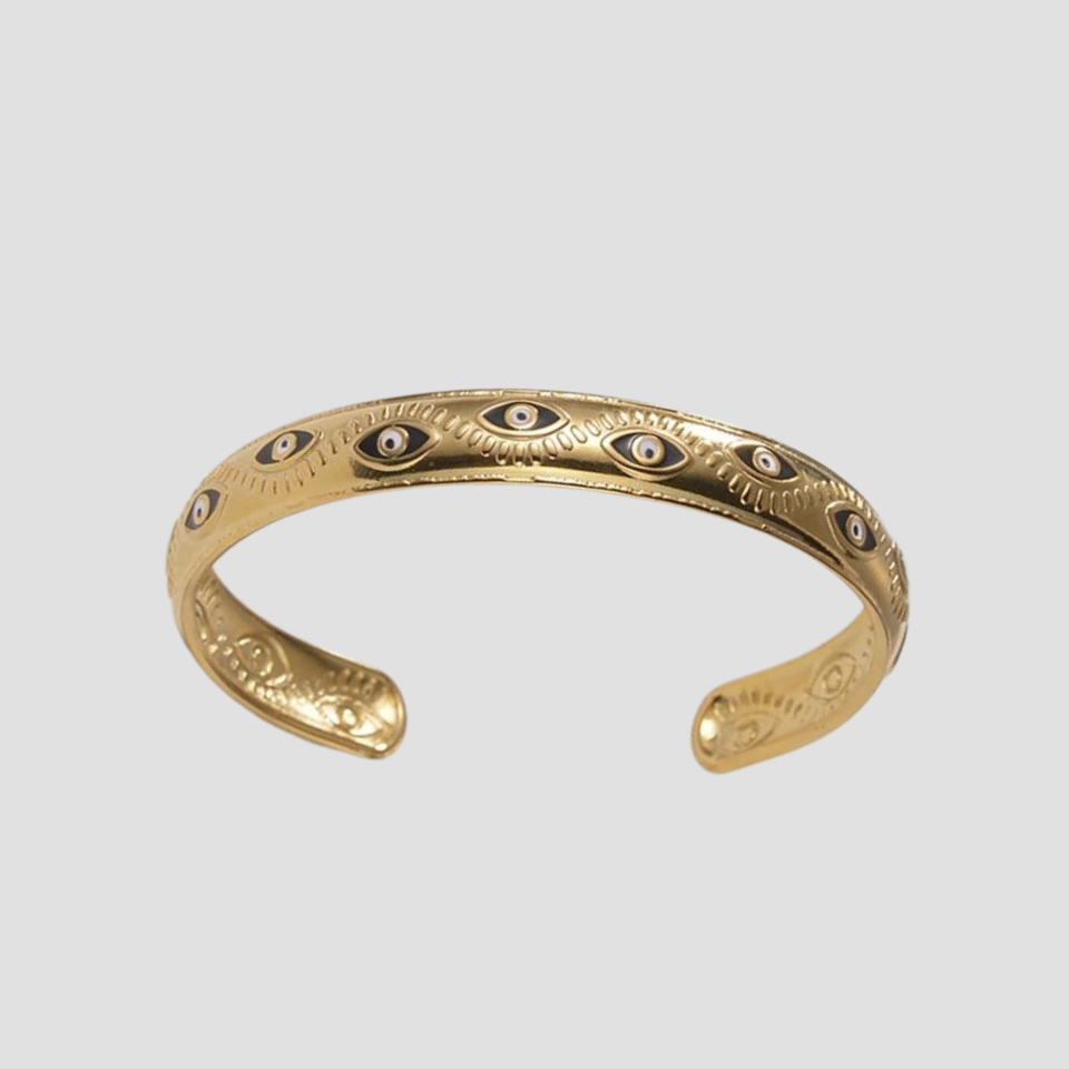 Evil Eye Enamel 18k Gold Cuff Bracelet