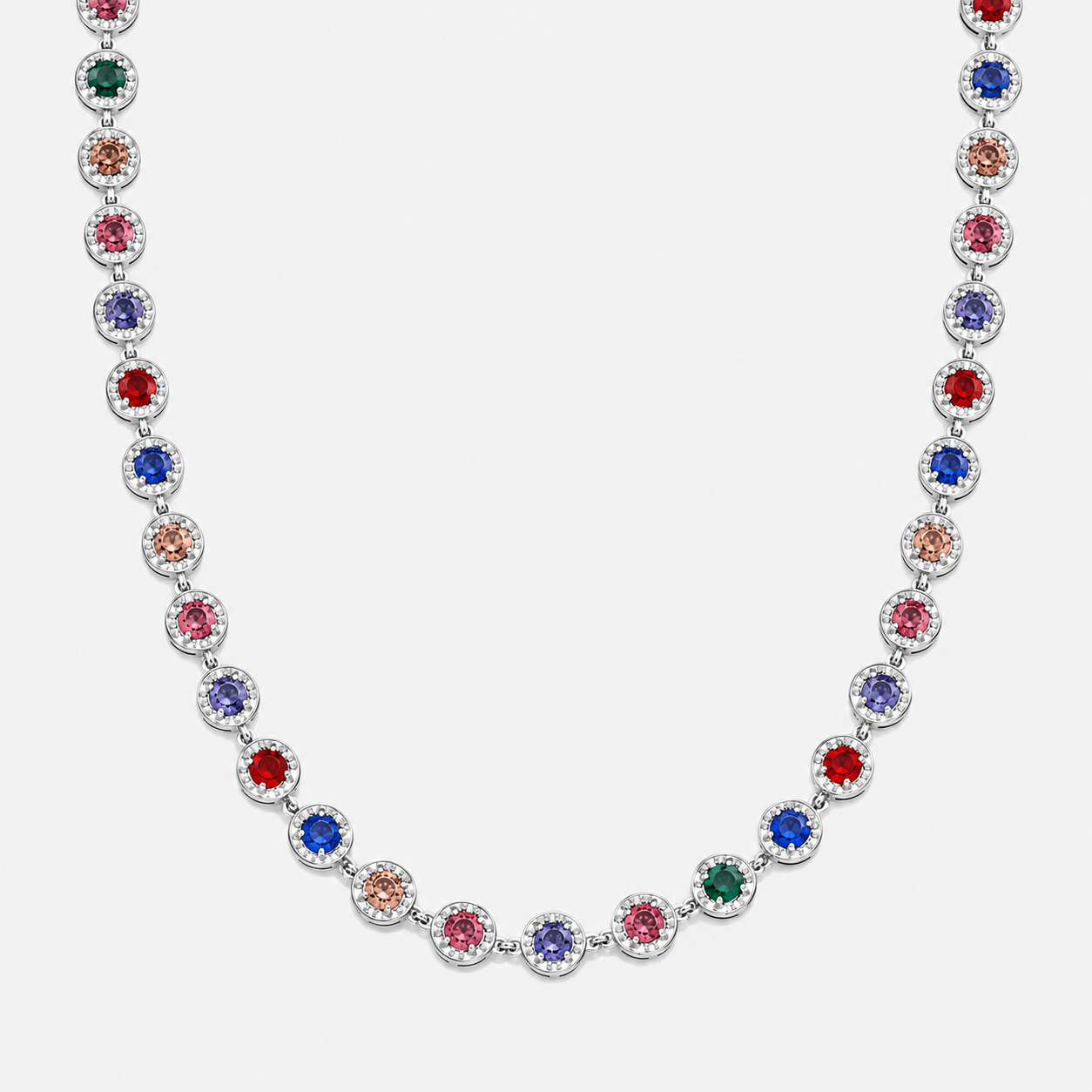 Royal Silver Multicolor Gemstone Necklace