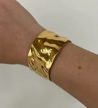 Stainless Steel Aztec 18k Gold Cuff Bracelet