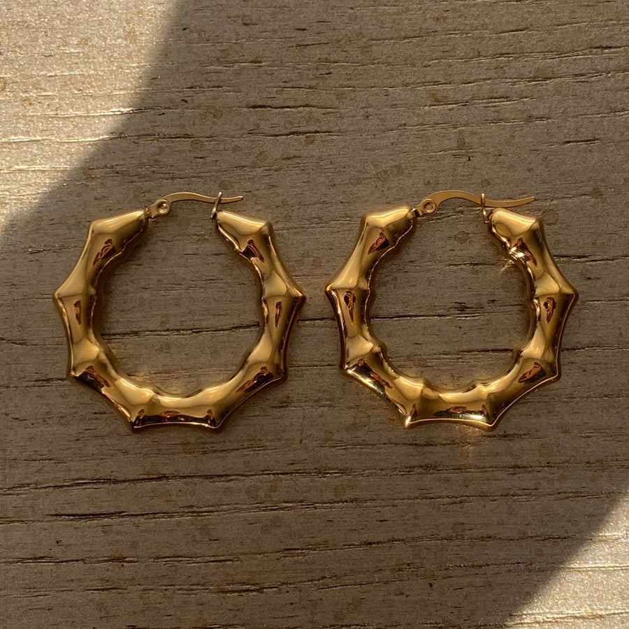Bamboo 18k Gold Plated Hoop Earrings