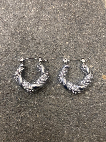 Stainless Steel CZ Twisted Hoop Earrings