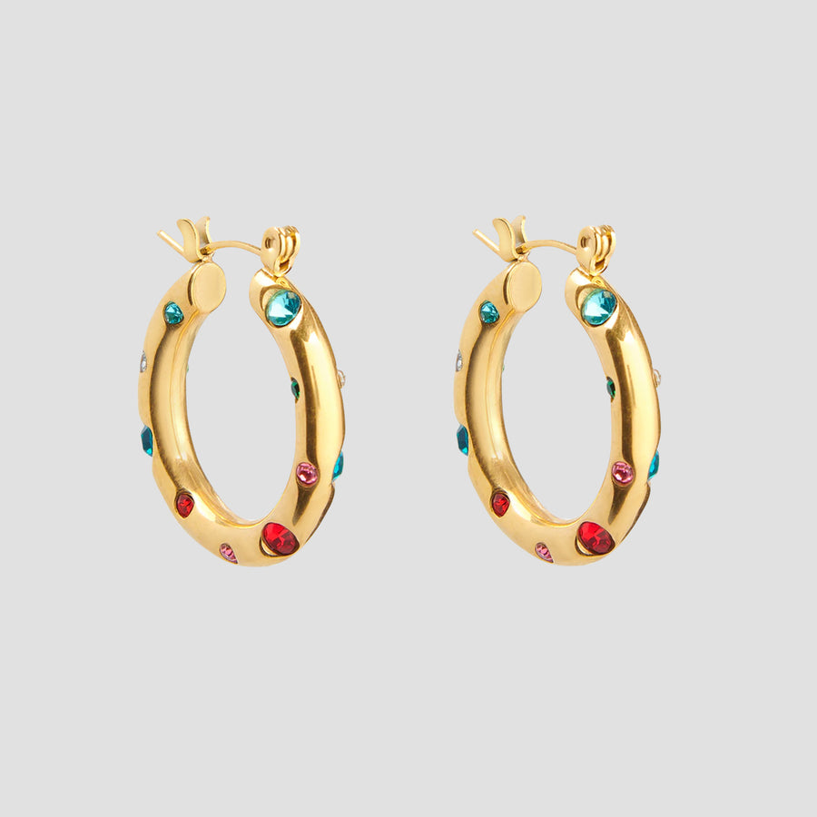 Rainbow Gemstone Hoop Earrings