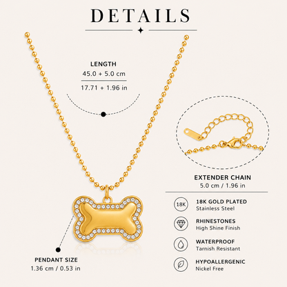 Lucky Dog Bone Crystal Necklace - 18k Gold